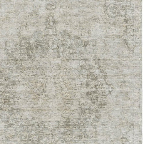 5' X 8' Beige And Taupe Oriental Washable Area Rug With UV Protection