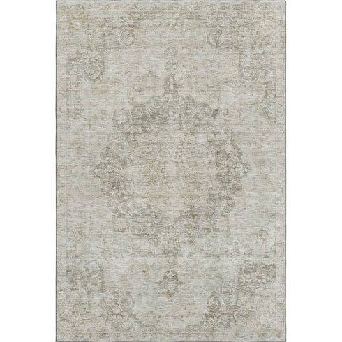 8' Beige And Taupe Oriental Washable Area Rug With UV Protection