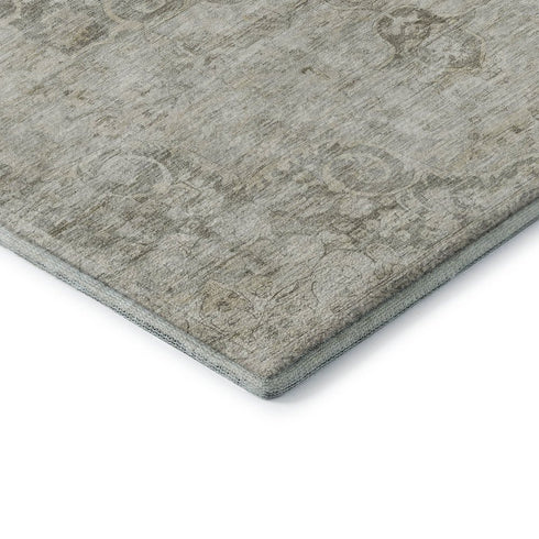 8' Beige And Taupe Oriental Washable Area Rug With UV Protection