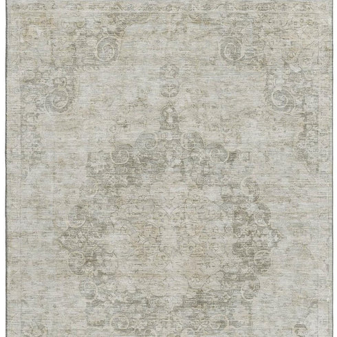 8' Beige And Taupe Oriental Washable Area Rug With UV Protection