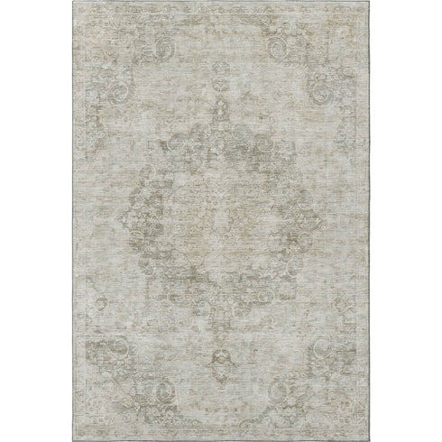 8' Beige And Taupe Oriental Washable Area Rug With UV Protection