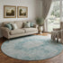 8' X 8' Teal And Silver Oriental Washable Round Rug With UV Protection