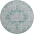8' X 8' Teal And Silver Oriental Washable Round Rug With UV Protection