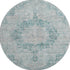 8' X 8' Teal And Silver Oriental Washable Round Rug With UV Protection