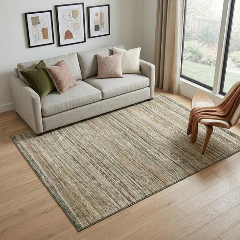 5' X 8' Beige Gold And Brown Striped Washable Area Rug With UV Protection