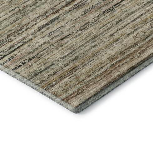 5' X 8' Beige Gold And Brown Striped Washable Area Rug With UV Protection