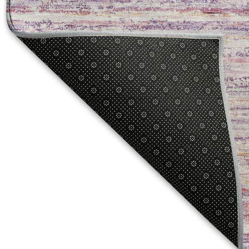 5' X 8' Mauve Lavender And Ivory Striped Washable Area Rug With UV Protection