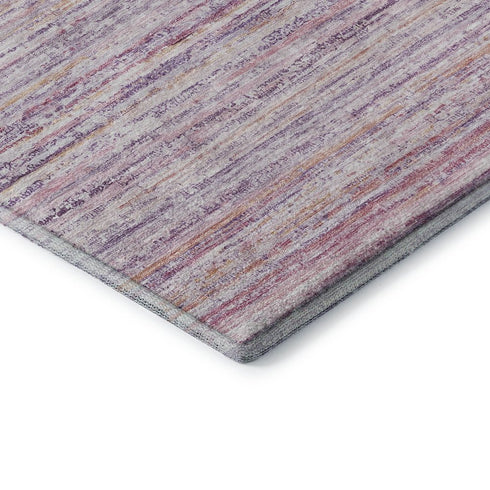 5' X 8' Mauve Lavender And Ivory Striped Washable Area Rug With UV Protection