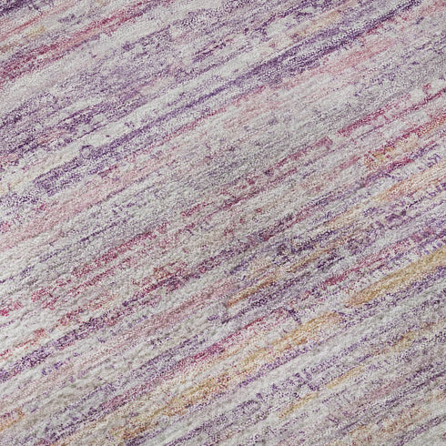 5' X 8' Mauve Lavender And Ivory Striped Washable Area Rug With UV Protection