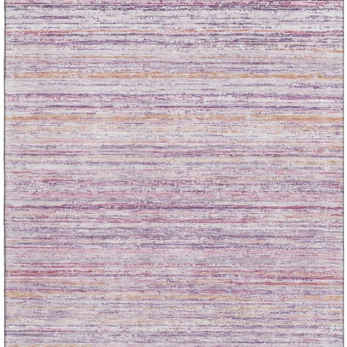 5' X 8' Mauve Lavender And Ivory Striped Washable Area Rug With UV Protection