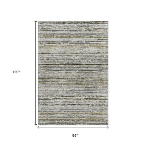 8' Pewter Silver And Gray Striped Washable Area Rug With UV Protection