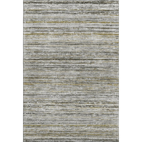 8' Pewter Silver And Gray Striped Washable Area Rug With UV Protection