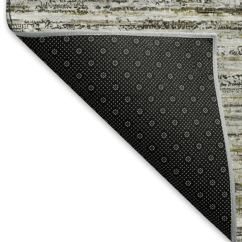 8' Pewter Silver And Gray Striped Washable Area Rug With UV Protection