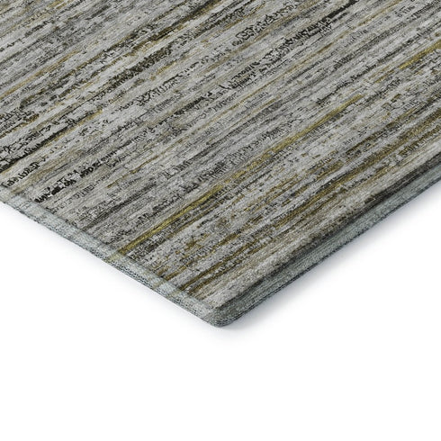 8' Pewter Silver And Gray Striped Washable Area Rug With UV Protection