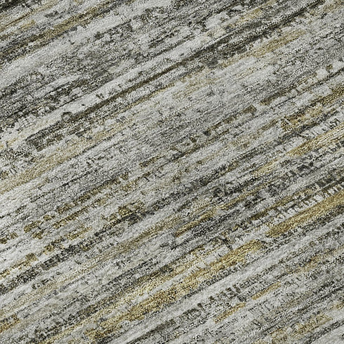8' Pewter Silver And Gray Striped Washable Area Rug With UV Protection