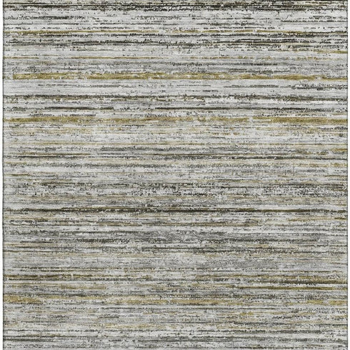 8' Pewter Silver And Gray Striped Washable Area Rug With UV Protection