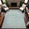 8' Teal Ivory And Gold Striped Washable Area Rug With UV Protection
