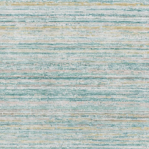 8' Teal Ivory And Gold Striped Washable Area Rug With UV Protection