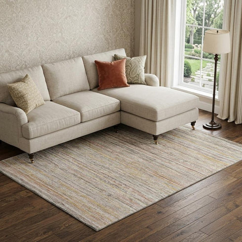 8' Terra Cotta Gold And Peach Striped Washable Area Rug With UV Protection