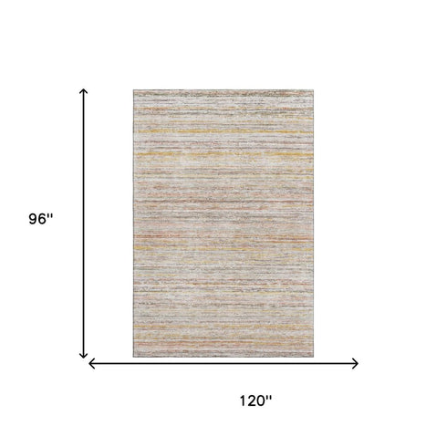 8' Terra Cotta Gold And Peach Striped Washable Area Rug With UV Protection