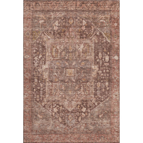 5' X 8' Burgundy Ivory And Gold Oriental Washable Area Rug With UV Protection