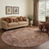 8' X 8' Burgundy Ivory And Gold Oriental Washable Round Rug With UV Protection