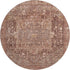 8' X 8' Burgundy Ivory And Gold Oriental Washable Round Rug With UV Protection