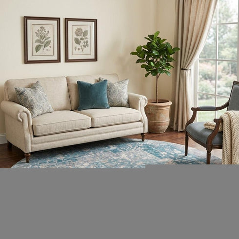 8' X 8' Blue Gray And Silver Oriental Washable Round Rug With UV Protection