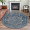 8' X 8' Blue Gray And Silver Oriental Washable Round Rug With UV Protection