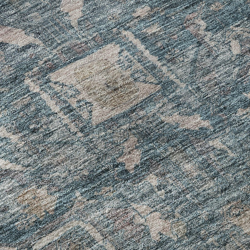 8' X 8' Blue Gray And Silver Oriental Washable Round Rug With UV Protection
