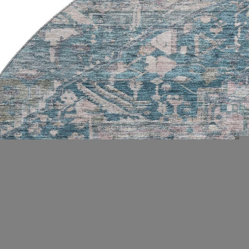 8' X 8' Blue Gray And Silver Oriental Washable Round Rug With UV Protection