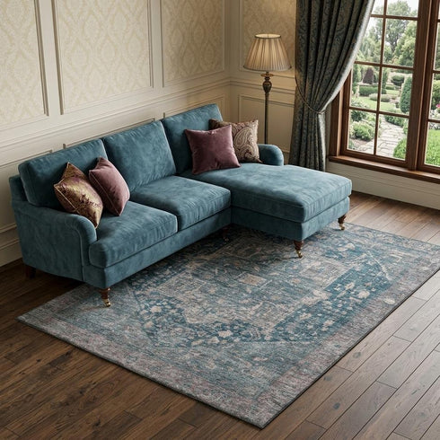 9' X 12' Blue Gray And Silver Oriental Washable Area Rug With UV Protection