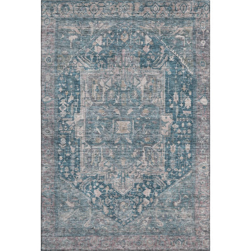 9' X 12' Blue Gray And Silver Oriental Washable Area Rug With UV Protection