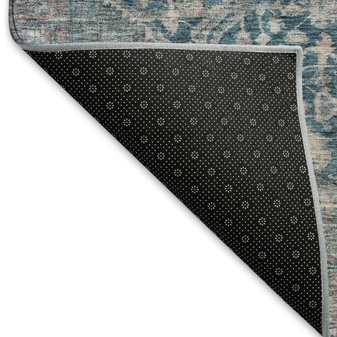 9' X 12' Blue Gray And Silver Oriental Washable Area Rug With UV Protection