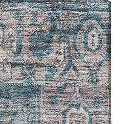 9' X 12' Blue Gray And Silver Oriental Washable Area Rug With UV Protection