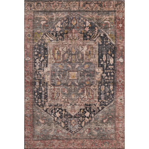 5' X 8' Charcoal Gold And Rust Oriental Washable Area Rug With UV Protection