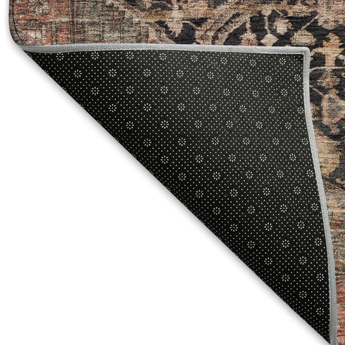 5' X 8' Charcoal Gold And Rust Oriental Washable Area Rug With UV Protection
