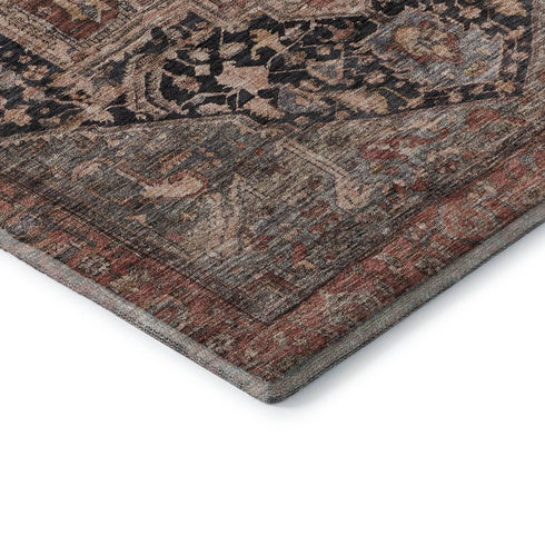 5' X 8' Charcoal Gold And Rust Oriental Washable Area Rug With UV Protection