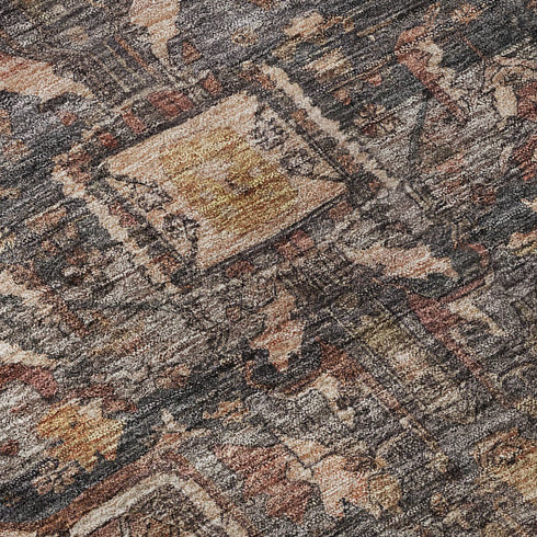 5' X 8' Charcoal Gold And Rust Oriental Washable Area Rug With UV Protection