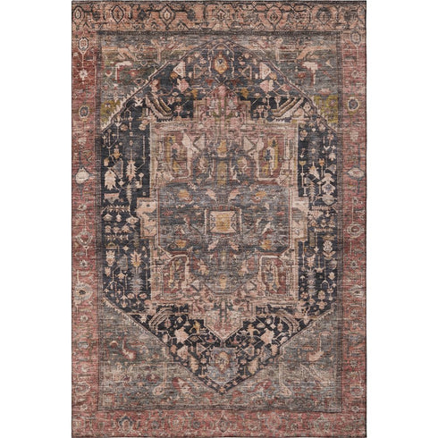 5' X 8' Charcoal Gold And Rust Oriental Washable Area Rug With UV Protection