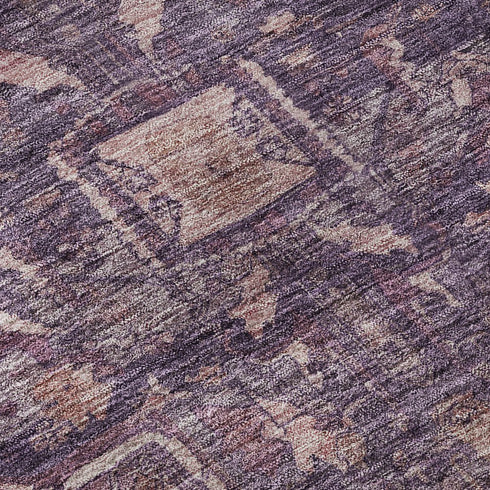 8' X 8' Eggplant Gold And Gray Oriental Washable Round Rug With UV Protection