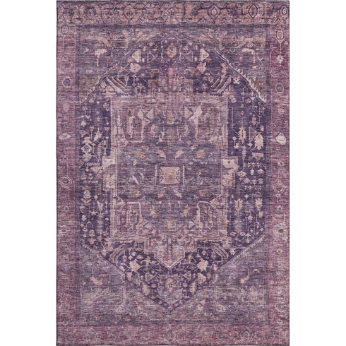 8' Eggplant Gold And Gray Oriental Washable Area Rug With UV Protection