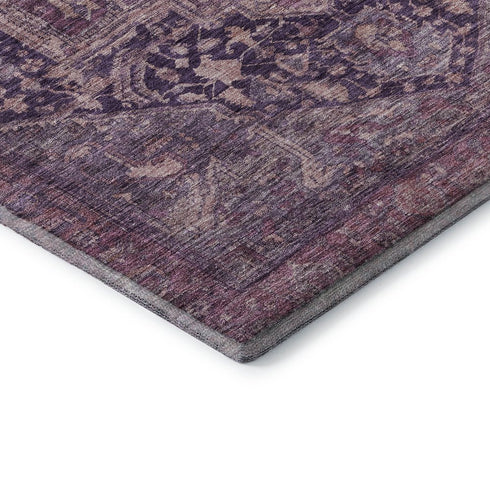 8' Eggplant Gold And Gray Oriental Washable Area Rug With UV Protection
