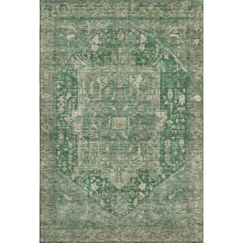5' X 8' Emerald Ivory And Taupe Oriental Washable Area Rug With UV Protection