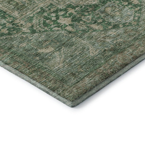 5' X 8' Emerald Ivory And Taupe Oriental Washable Area Rug With UV Protection