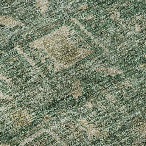 5' X 8' Emerald Ivory And Taupe Oriental Washable Area Rug With UV Protection