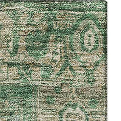 5' X 8' Emerald Ivory And Taupe Oriental Washable Area Rug With UV Protection