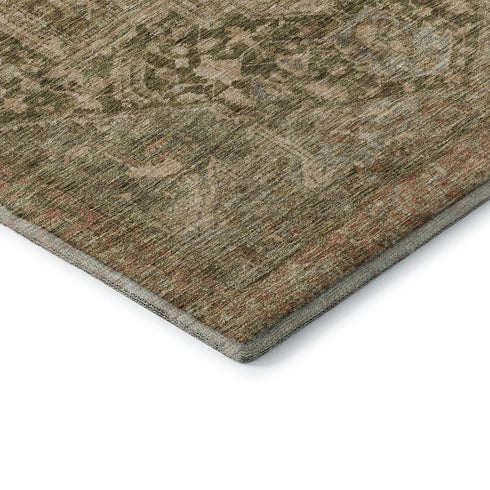 5' X 8' Fern Green Wheat And Copper Oriental Washable Area Rug With UV Protection