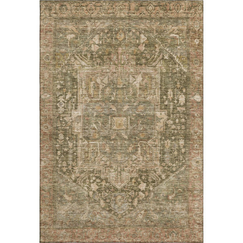 8' Fern Green Wheat And Copper Oriental Washable Area Rug With UV Protection