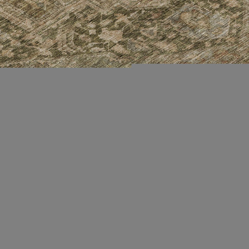 8' Fern Green Wheat And Copper Oriental Washable Area Rug With UV Protection